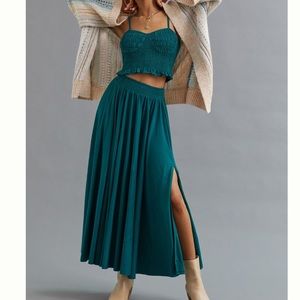 Anthropologie forever that girl smocked Green skirt set Size: L